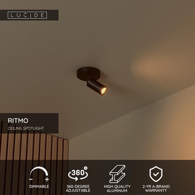 Lucide RITMO - Ceiling spotlight - Ø 10 cm - 1xGU10 (MR11) - Black